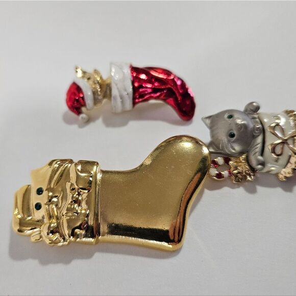 Lot of Three Vintage Cat Kitten Enameled Signed Christmas Holiday Pins Brooches - Picture 3 of 10